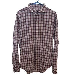 Excellent condition! Zachary Pell Men's Plaid Shirt - Burgundy and White